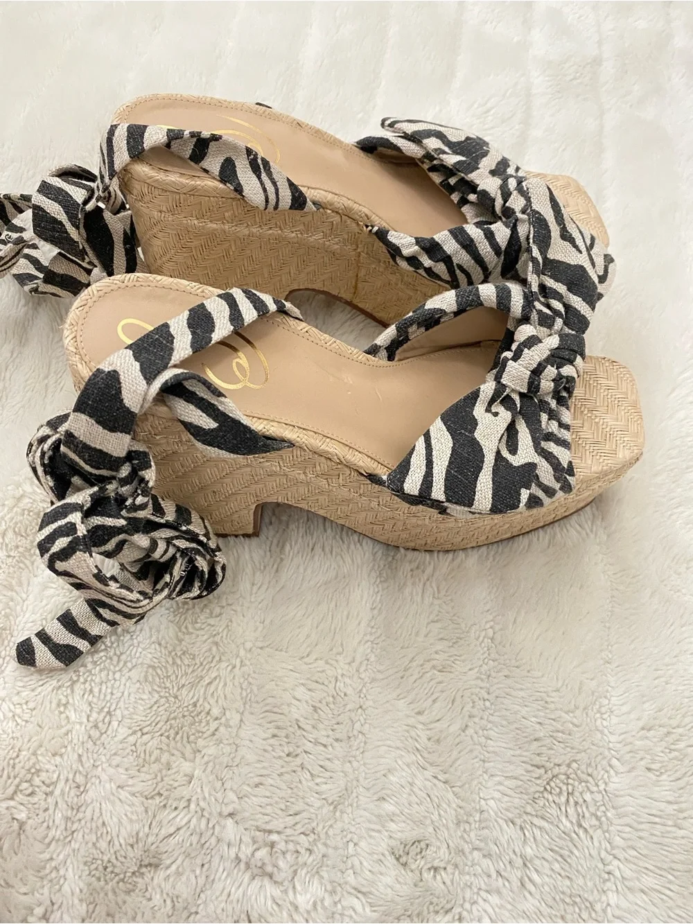 Sam Edelman Zebra-Print Woven Platform Sandal - Black & White Size 8.5